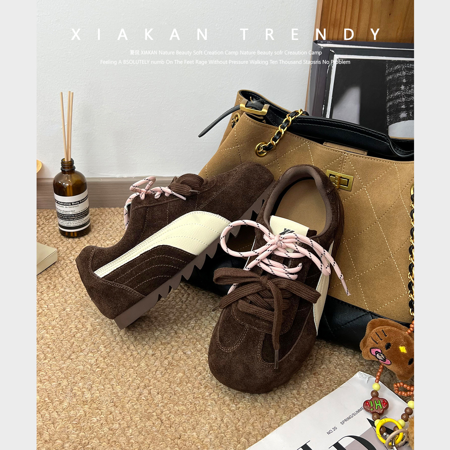 夏侃XIAKAN 足弓支撑内增高5cm丑萌时尚休闲德训鞋女2025秋冬新款