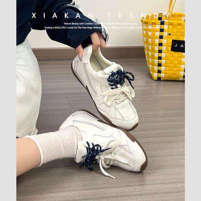 XIAKAN 内增高4cm小白鞋女2025年夏季新款运动鞋方头阿甘鞋德训鞋