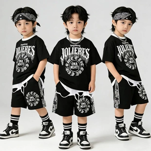 2026夏季 韩版 男童街舞童街舞套装 短袖 儿童中大童两件套潮 新款