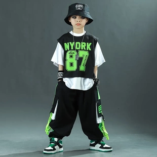 韩版童套装新款街舞中大童男童夏季童装运动儿童短袖三件套服装潮