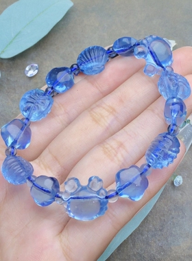 一物一天然海蓝宝手链海底世界雕刻多宝小螃蟹五角星小鱼魔鬼蓝