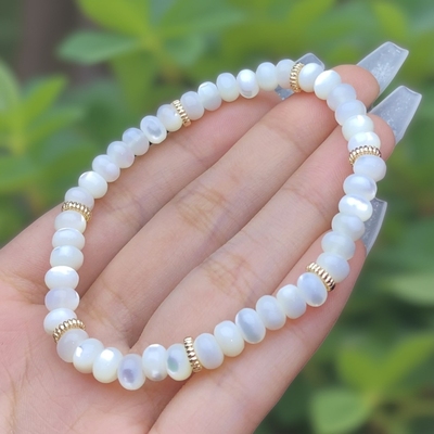 银丝贝盘珠优雅知性温柔白贝母算盘珠手串细腻油润单圈手链卡5.8m