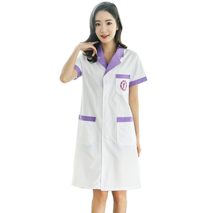 韩版白大褂短袖纹绣师美容院制服女美容师实验服工作服秋冬款