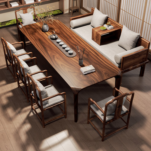 南美胡桃木罗汉床茶桌椅组合客厅家用办公室宋代美学实木茶几茶台