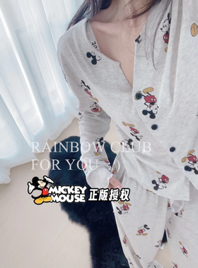 正版授权可爱米奇合作款亲肤再生纤维开衫长袖长裤睡衣家居服套装