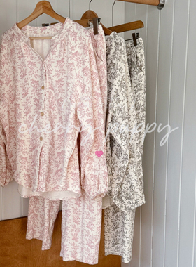 CHERRY PUPPY麦穗花长袖长裤套装提花双层棉纱睡衣居家服可外穿女