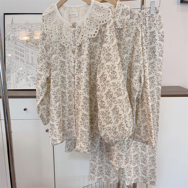 四季双层纱布亲肤甜美花花家居服