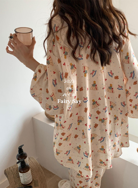 三色春夏秋冬全棉双层纱布透气可爱公主蝴蝶结圆领宽松家居服睡衣