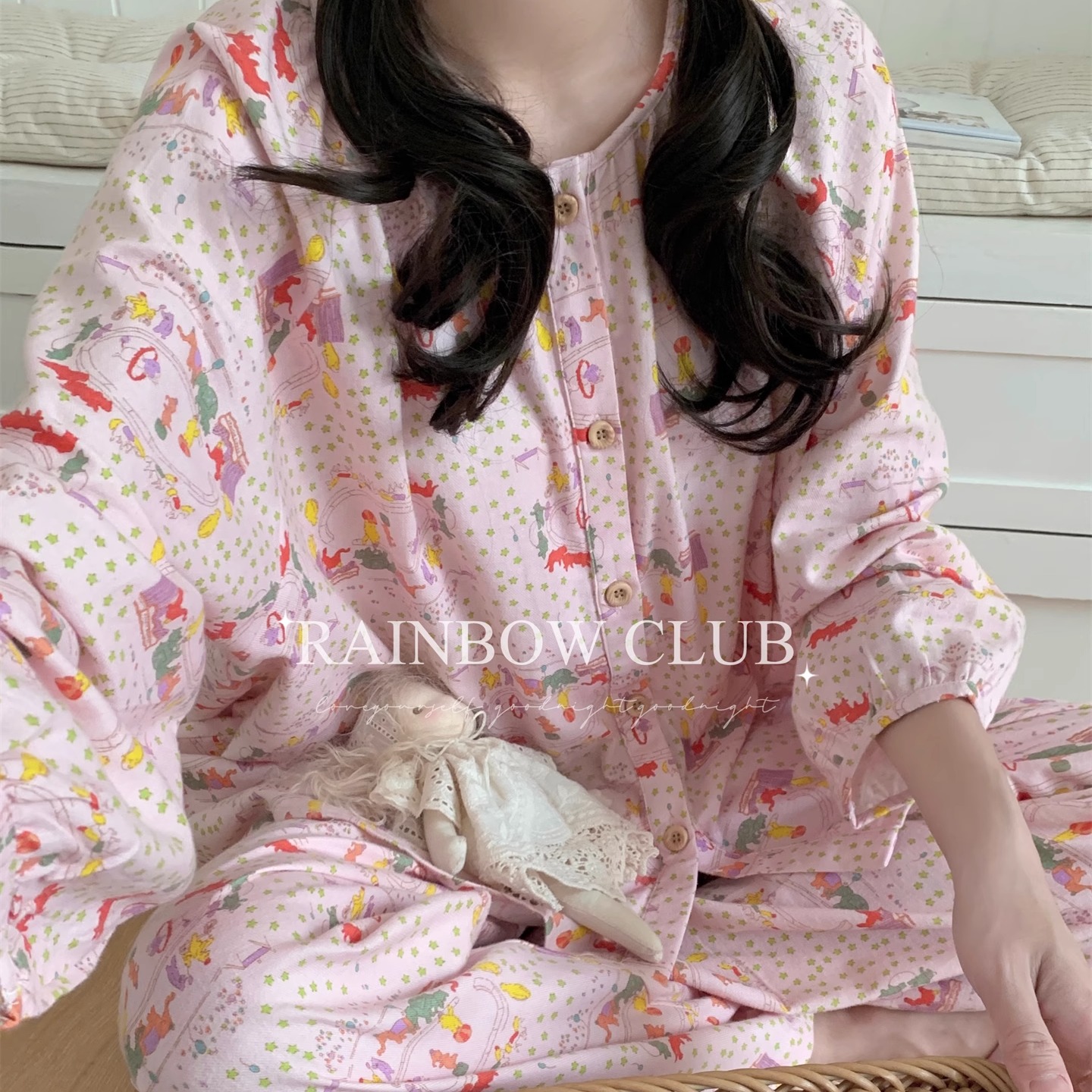 四季磨毛女磨毛棉质动物长袖睡衣