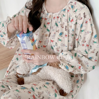 韩系四季睡衣可爱磨毛棉长袖睡衣