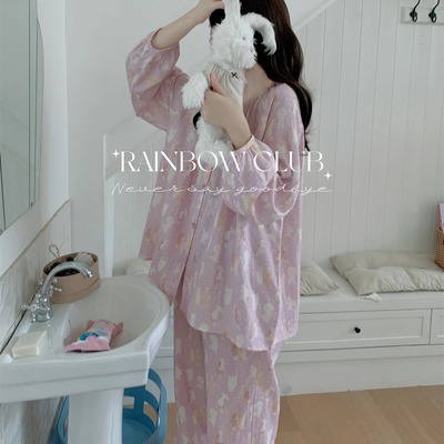 四季全棉双层纱睡衣女家居服睡衣