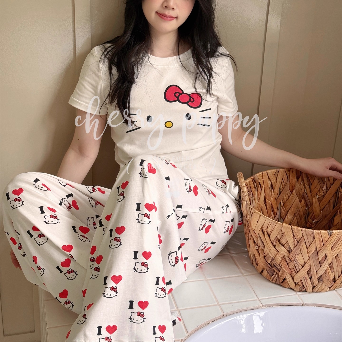 T恤长裤睡衣居家服针织棉套装女