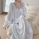 睡裙全棉双层纱婴儿棉简约线条兔兔清新阔版 四季 宽松加长家居服女