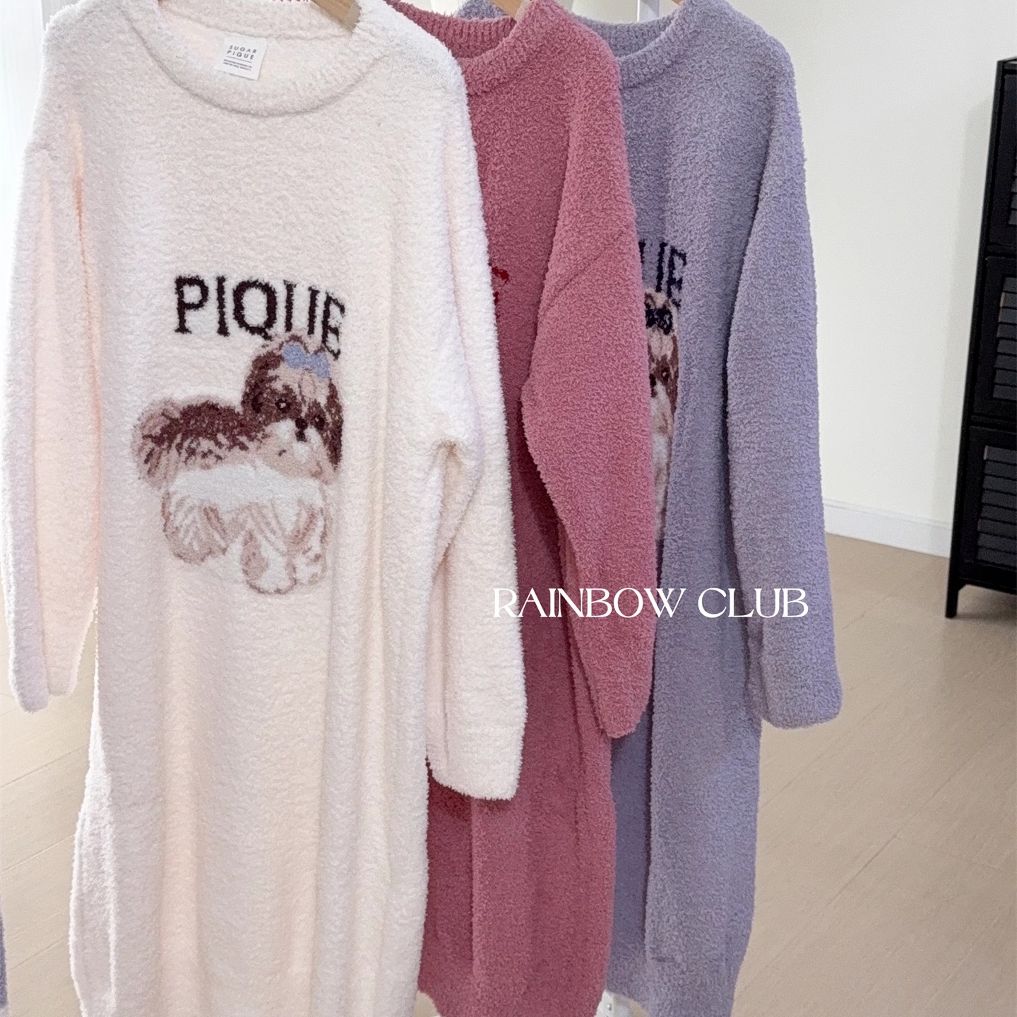 三色睡裙秋冬保暖软绵绵半边绒女