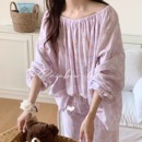 韩国棉四季 女可外穿 宽松双层纱布大圆领可露肩宽松睡衣家居服套装