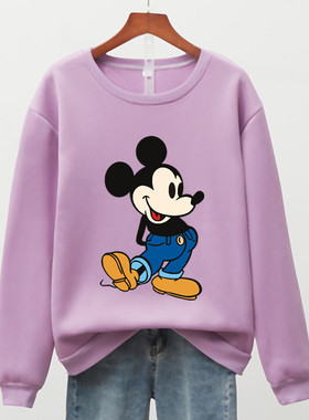 2022秋冬新款加绒加厚米奇卫衣女宽松韩版ins无帽圆领上衣外套潮