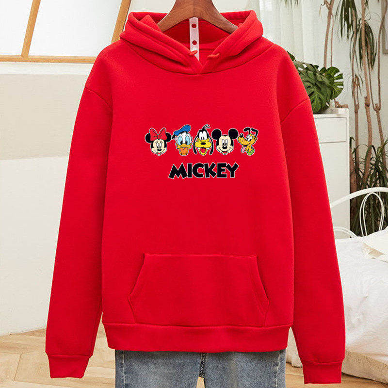 米奇连帽卫衣女2022秋冬新款韩版加绒加厚大码百搭套头上衣潮