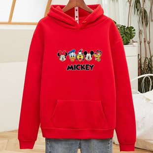 米奇连帽卫衣女2022秋冬新款韩版加绒加厚大码百搭套头上衣潮