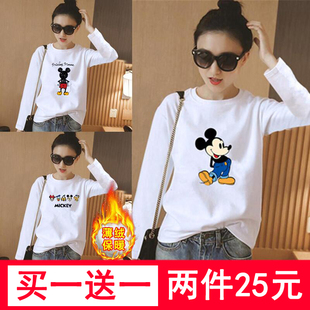 ins潮 上衣宽松百搭圆领加绒打底衫 超火cec米奇长袖 t恤女秋冬新款