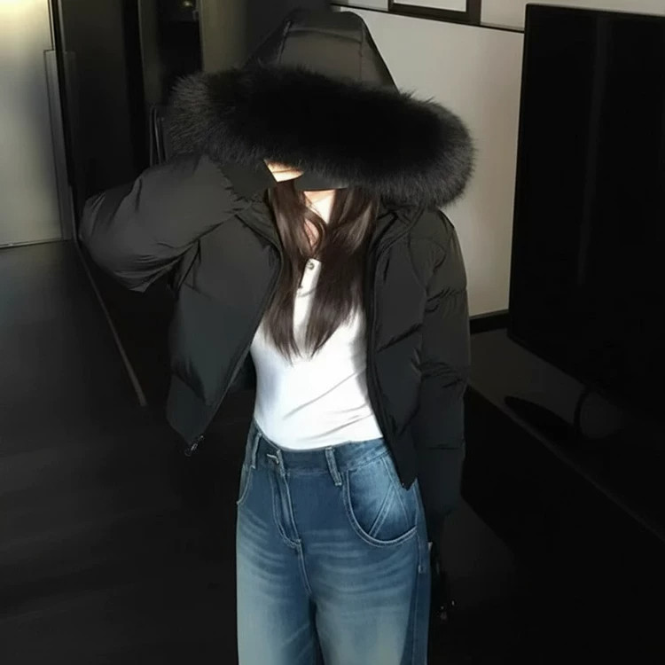 羽绒棉服女短款2026年冬季新款显瘦加厚棉袄大毛领小个子棉衣外套