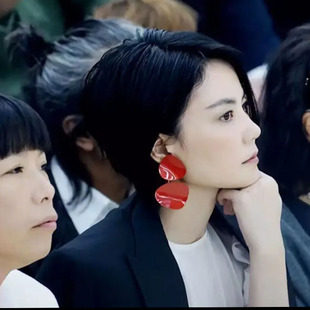 欧美亚克力几何耳坠元素夸张大气个性红色长款耳环王菲同款耳饰