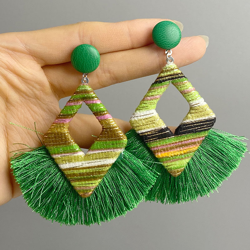 绿色法式糖果色夸张几何三角形耳环女高级感夸张时尚气质小众耳钉