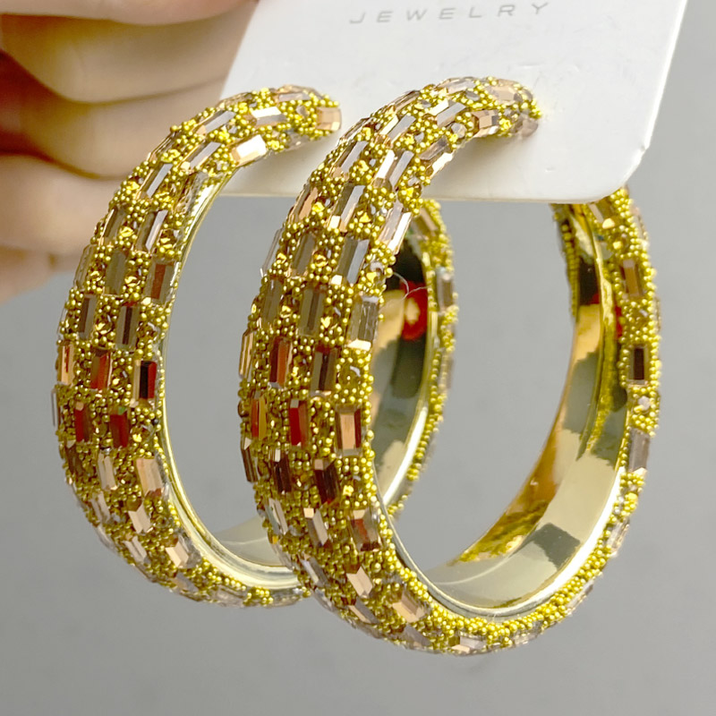 法式复古时髦水钻大圈圈耳环潮欧美网红气质个性夸张大圆圈耳饰女