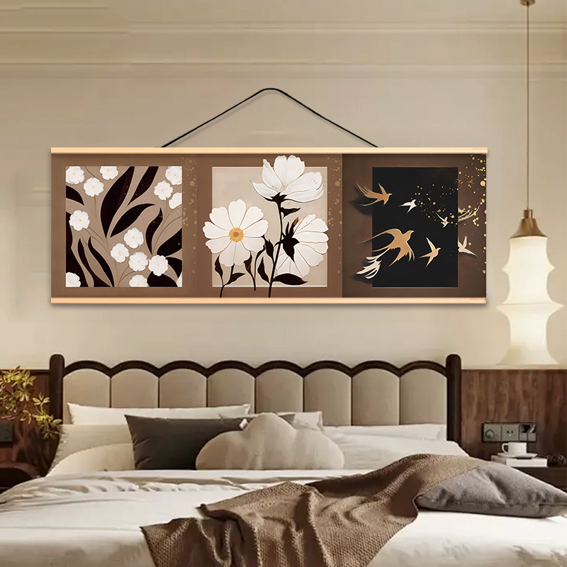 简约植物花卉装饰画客厅卧室床头挂画沙发背景墙轻奢风布艺挂帘