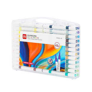 得力双头丙烯马克笔48色软头防水不透色画画笔儿童无毒可水洗笔24色彩笔小学生diy专用白色高光水性涂鸦笔