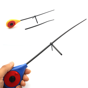 俄罗斯冰湖冬钓竿超短双竿稍带支架鱼杆隐藏式鱼线轮盘塑料无梢竿