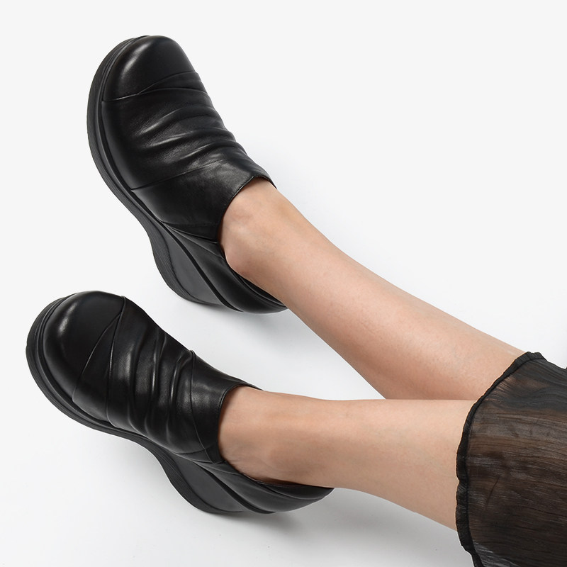 一席之地单鞋女2025新款春秋季厚底真皮圆头坡跟百搭深口松糕女鞋,女鞋,深口单鞋,淘宝优惠券,粉丝福利购,淘宝优惠卷