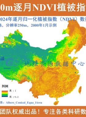 中国2000-2024年逐月250m归一化NDVI植被指数tif栅格数据集GIS图