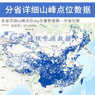 中国各省详细山峰分布山峰点位矢量数据集shp矢量数据arcgis出图