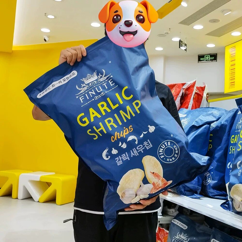 零食超大韩国趣莱福虾片巨型特大零食网红蒜味鲜虾片大礼包plus装