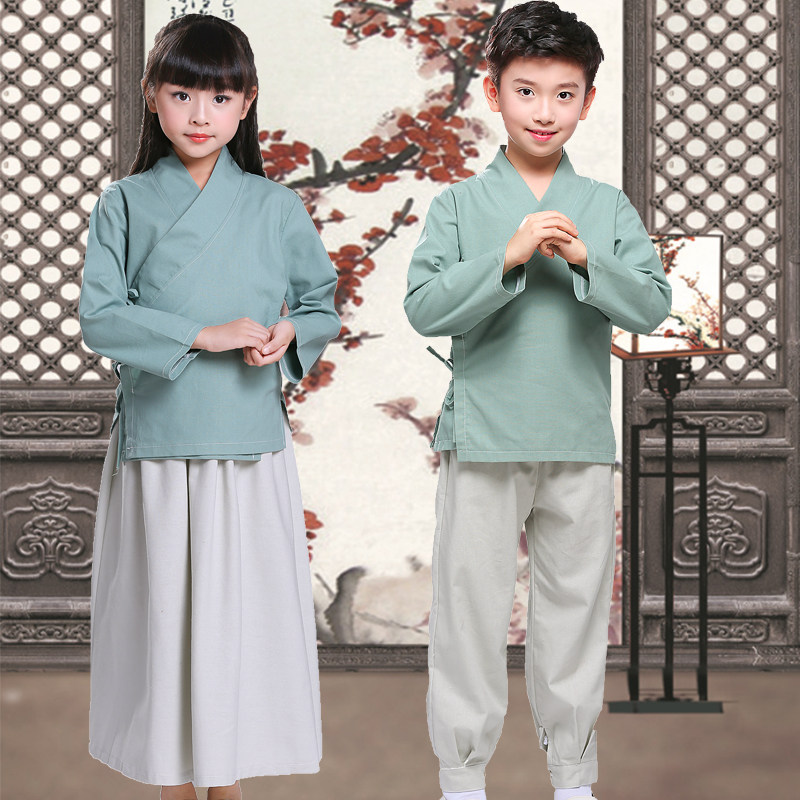 茶艺师服装女国学男中式禅意儿童汉服古风茶道服装女中国风茶艺服