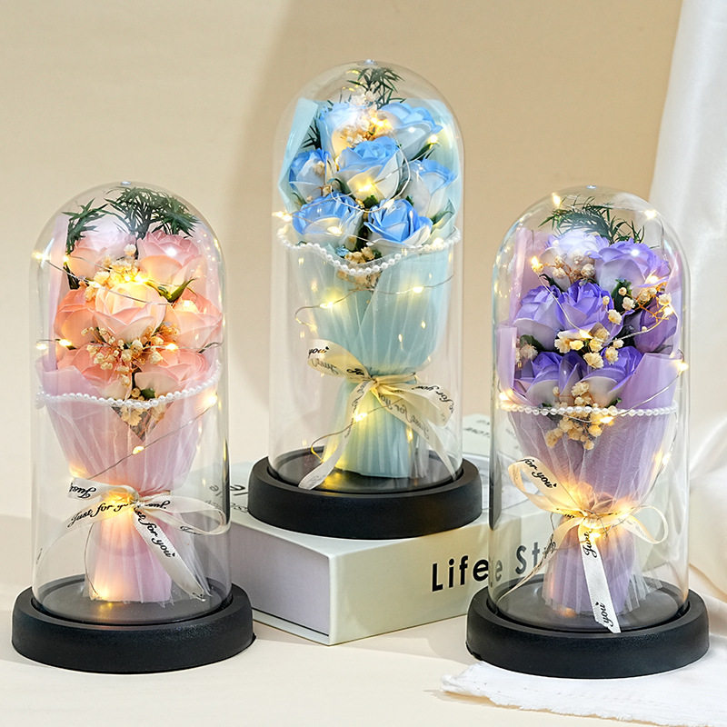 七夕玫瑰香皂花束发光送女友