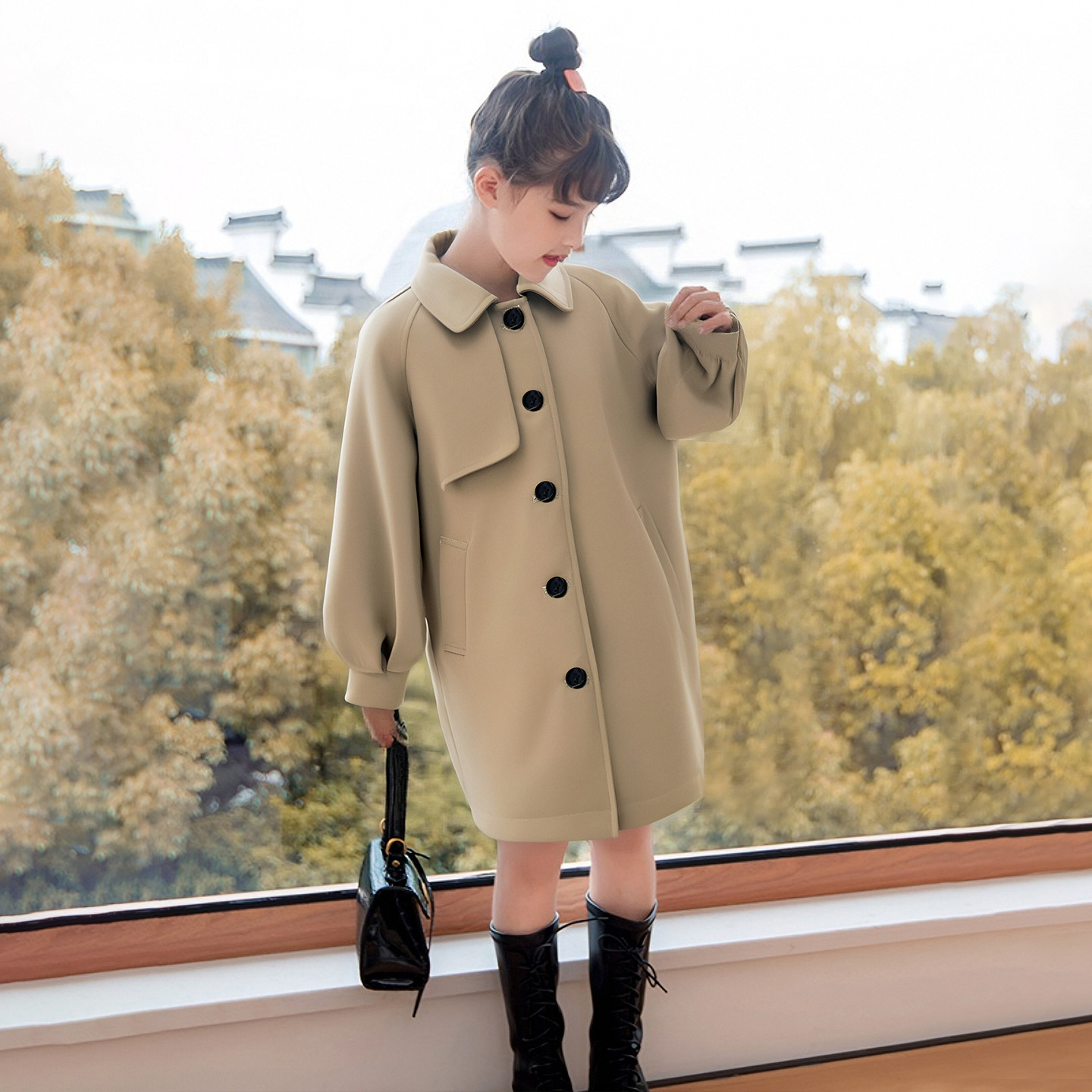 女童英伦风衣2025新款