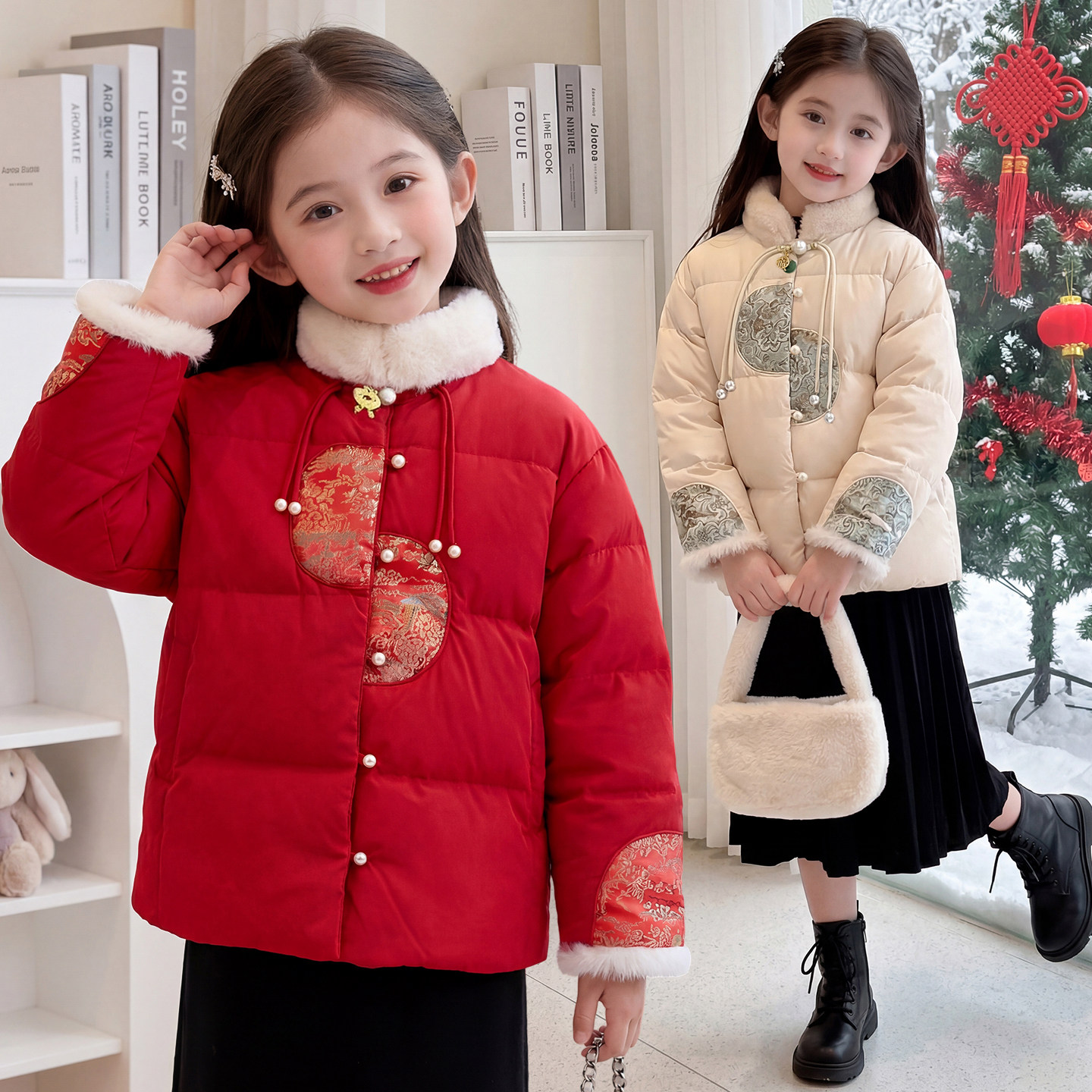 童装女童新中式红色羽绒服冬2026新款中大童国风儿童超好看拜年服
