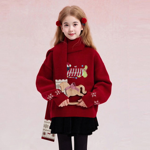 女童红色毛衣2026年新款10大童韩版洋气打底衫12岁女孩冬装针织衫