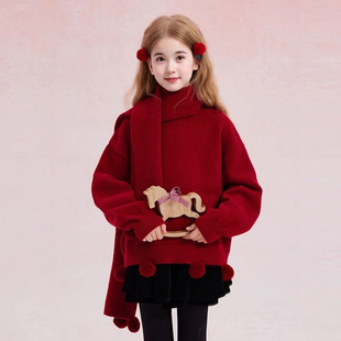 女童红色毛衣2025年新款10大童韩版洋气打底衫12岁女孩冬装针织衫