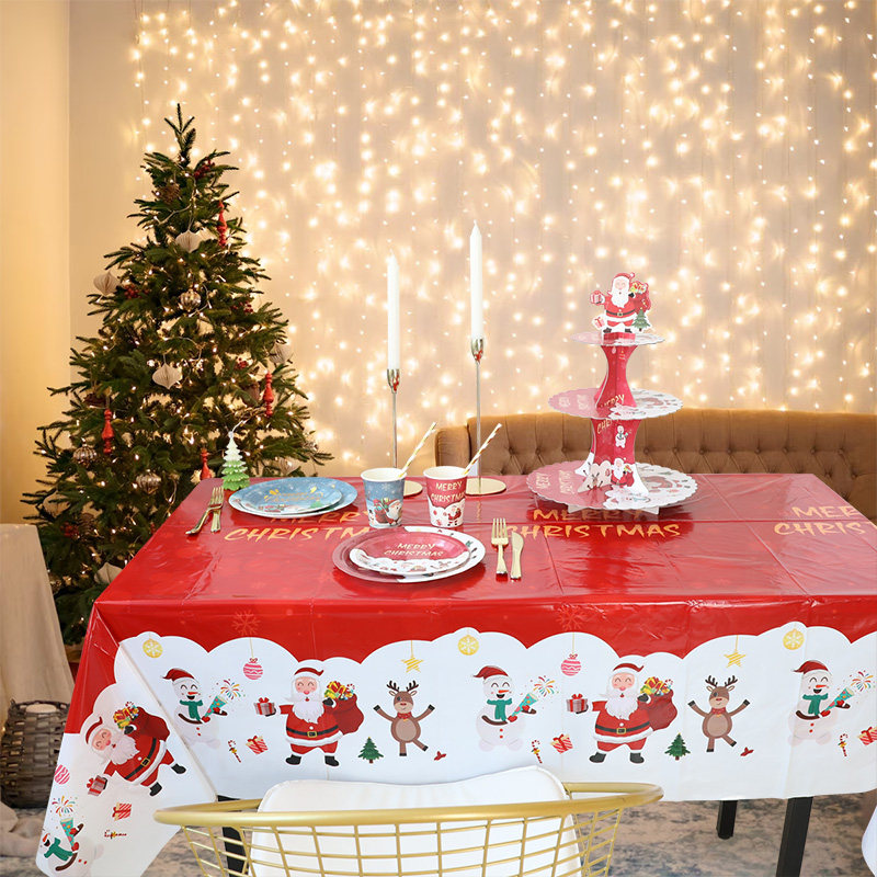 圣诞节桌布一次性圣诞风主题氛围派对布置防水防油塑料长方形台布