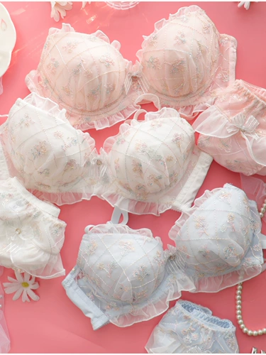 Японские тонкие блестки для ногтей, милое нижнее белье, милый поддерживающий бюстгалтер, комплект, с вышивкой