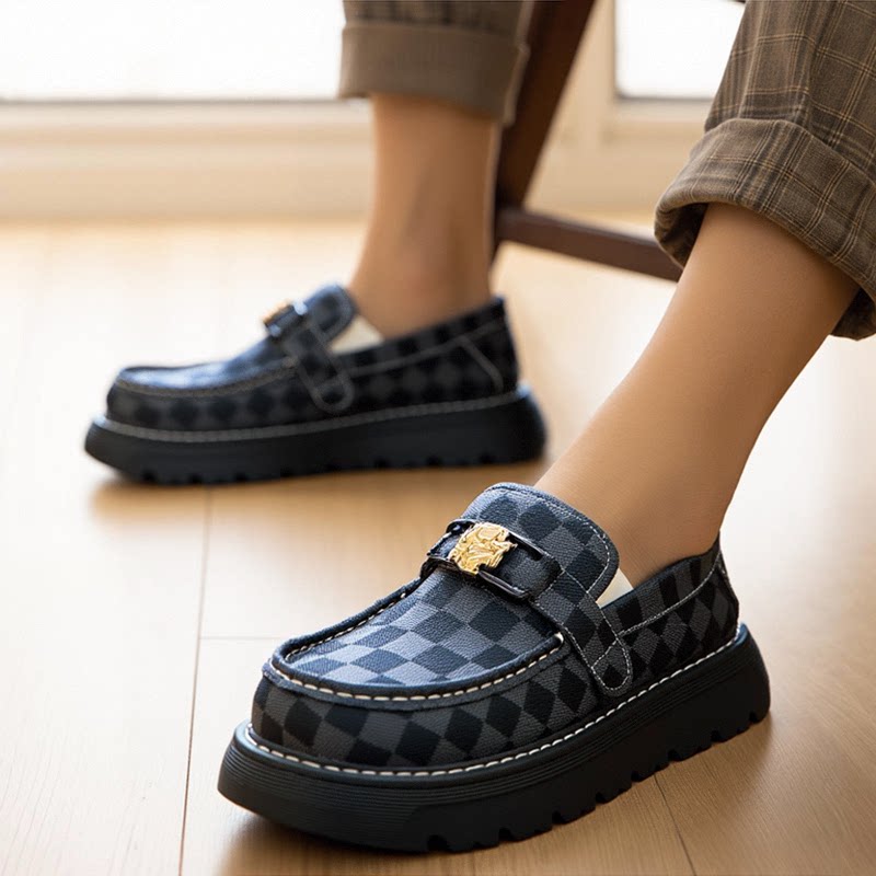 乐福鞋2026春季新款百搭超火皮面拼色厚底一脚蹬豆豆鞋休闲男鞋