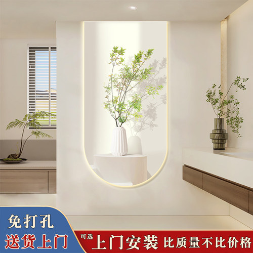 小清新带灯玄关装饰画入户门挂画