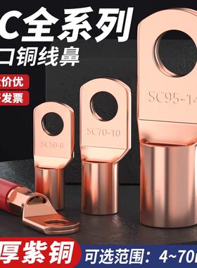 SC窥口本色铜鼻子线耳冷压接线端子加厚紫铜快接头4/6/8/10接线柱