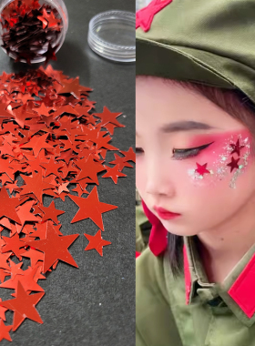 儿童舞台妆大红色五角星星贴脸化妆眼妆表演脸上贴片饰品金色银色