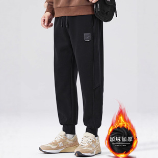 美式运动卫裤男士秋冬季2025新款束脚男裤青少年加绒加厚休闲裤子