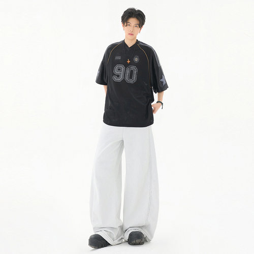 白色阔腿牛仔裤男春秋高腰显瘦