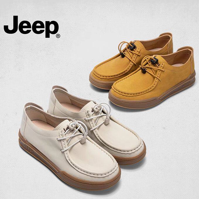 jeep英伦小皮鞋女款2025新款夏季舒适软底女鞋复古休闲平底乐福鞋