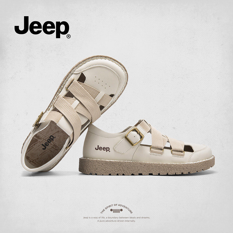 jeep包头罗马凉鞋女2025新款夏季透气防滑软底不累脚镂空运动凉鞋